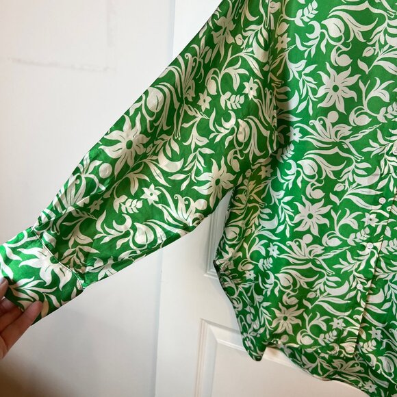 Maje Green White Floral Print Silk Button Down Blouse Size 3 (US L) - Picture 4 of 13